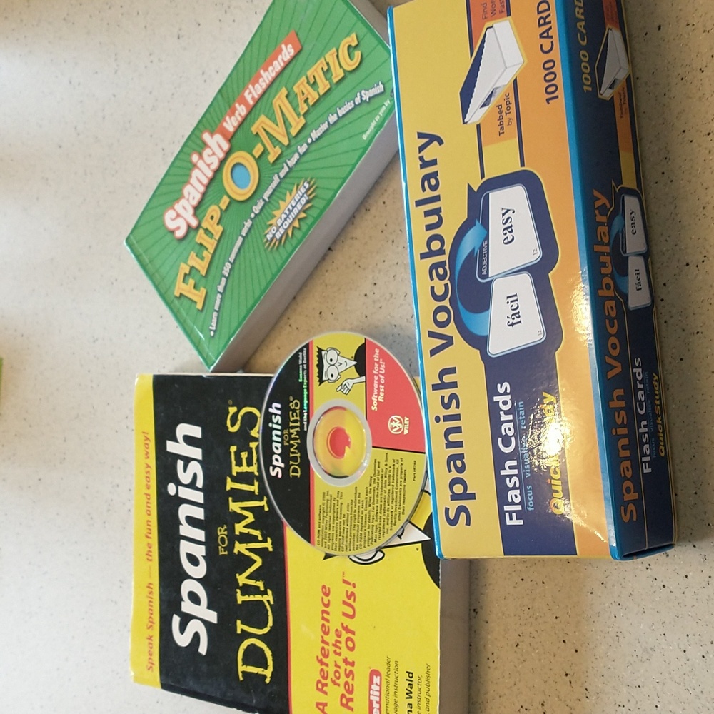 Spanish Bundle- Spanish for Dummies w/CD, Spanish verb book, & 1000 flashcards